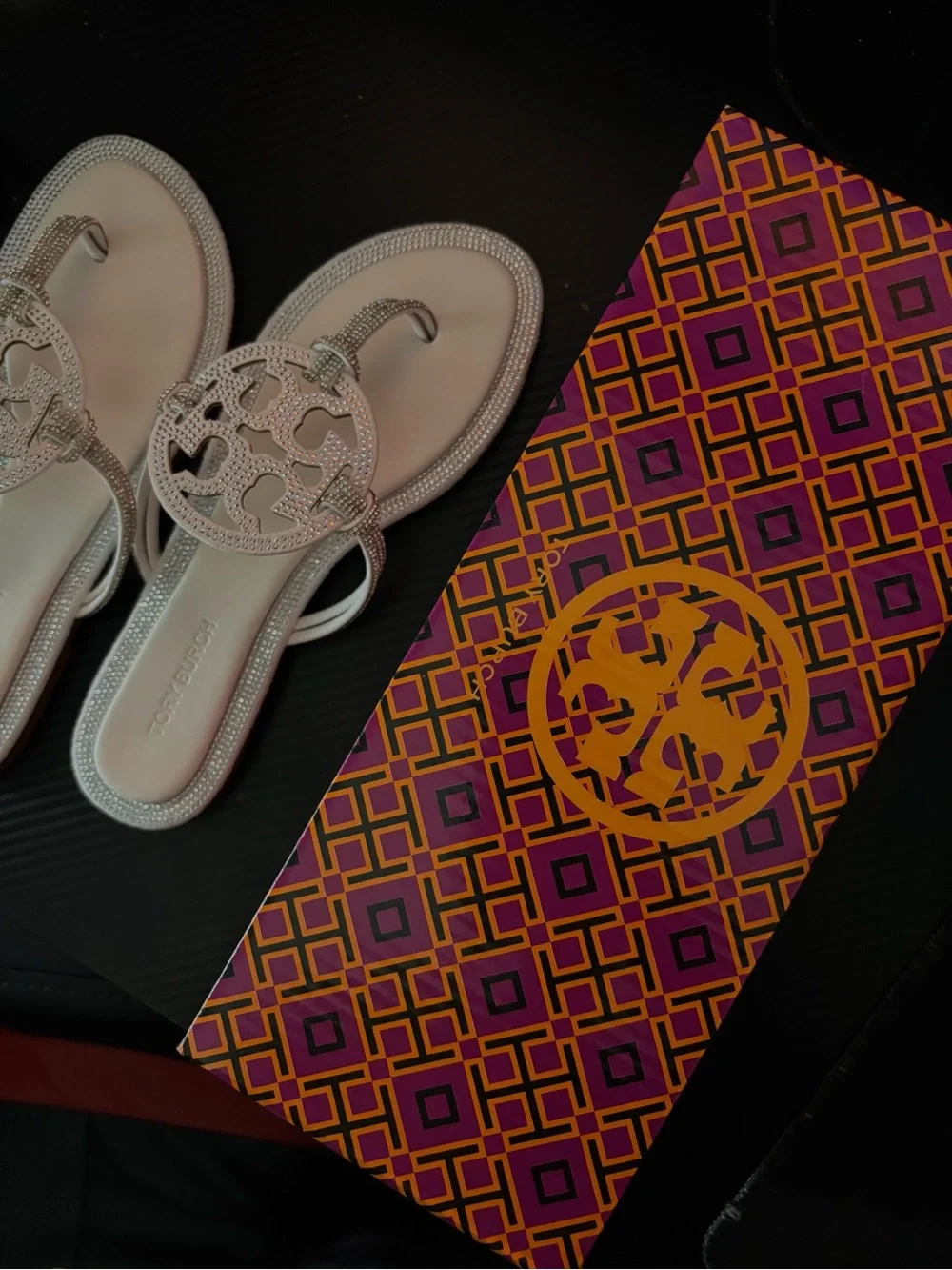 Tory Burch Crystal-Embellished White Miller Sandals